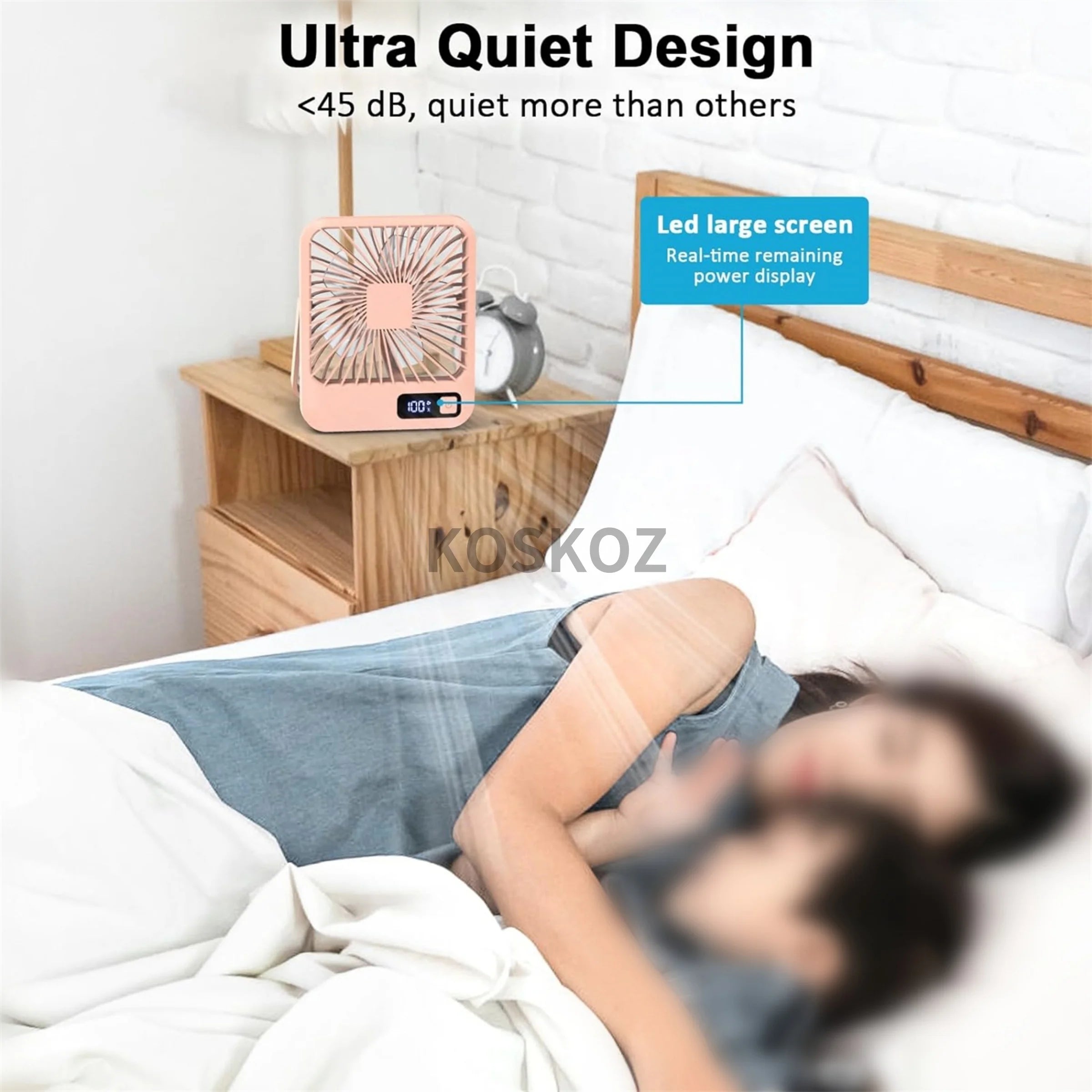 Desk Fan, Portable USB Rechargeable Fan, 180° Tilt Folding Personal Fan With Power Display, 5 Speeds Ultra Quiet Table Fan