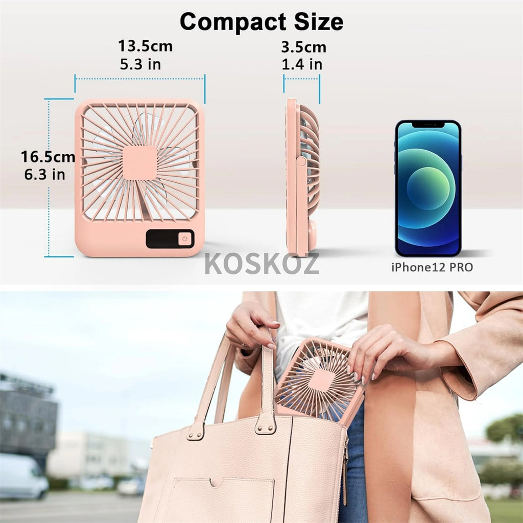 Desk Fan, Portable USB Rechargeable Fan, 180° Tilt Folding Personal Fan With Power Display, 5 Speeds Ultra Quiet Table Fan