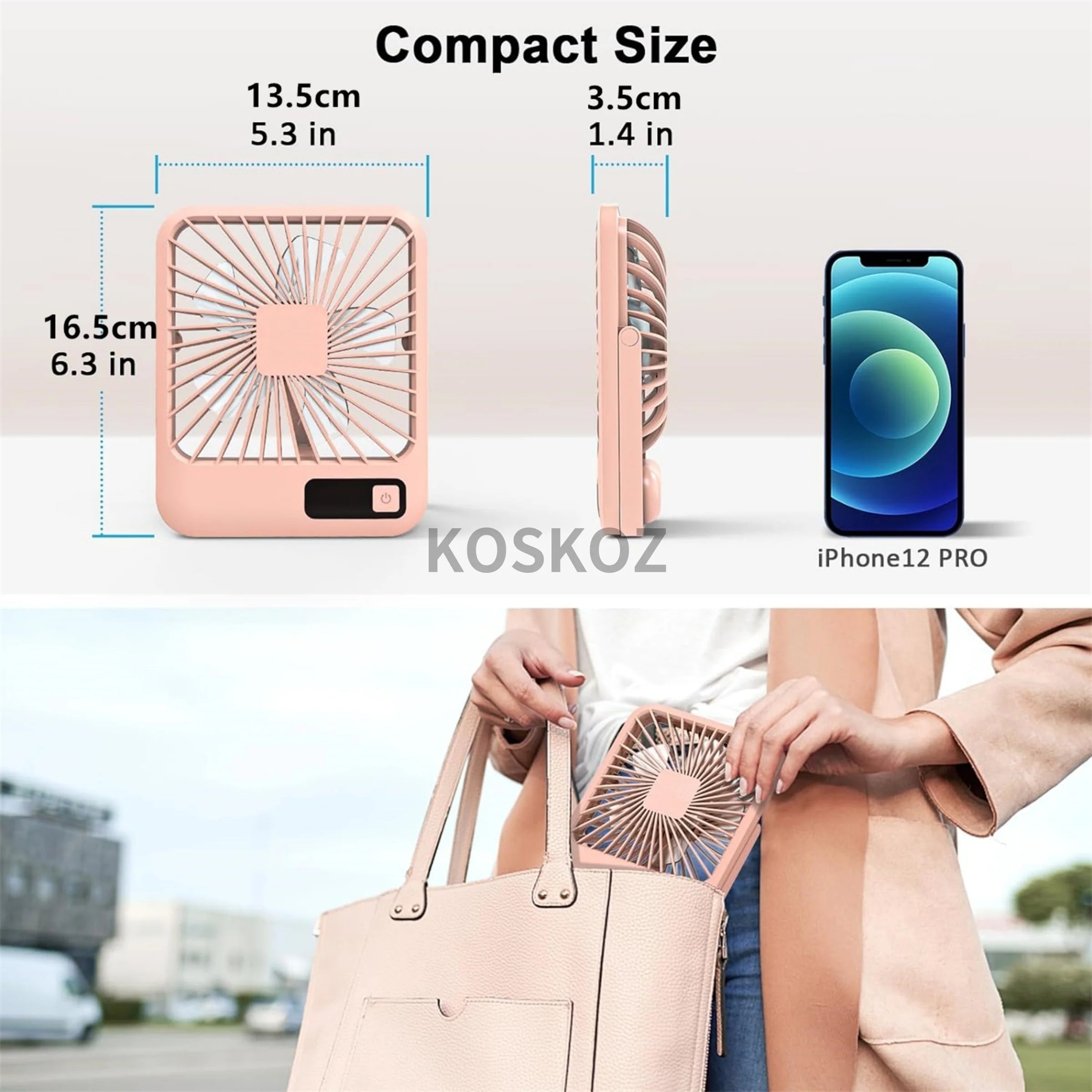 Desk Fan, Portable USB Rechargeable Fan, 180° Tilt Folding Personal Fan With Power Display, 5 Speeds Ultra Quiet Table Fan