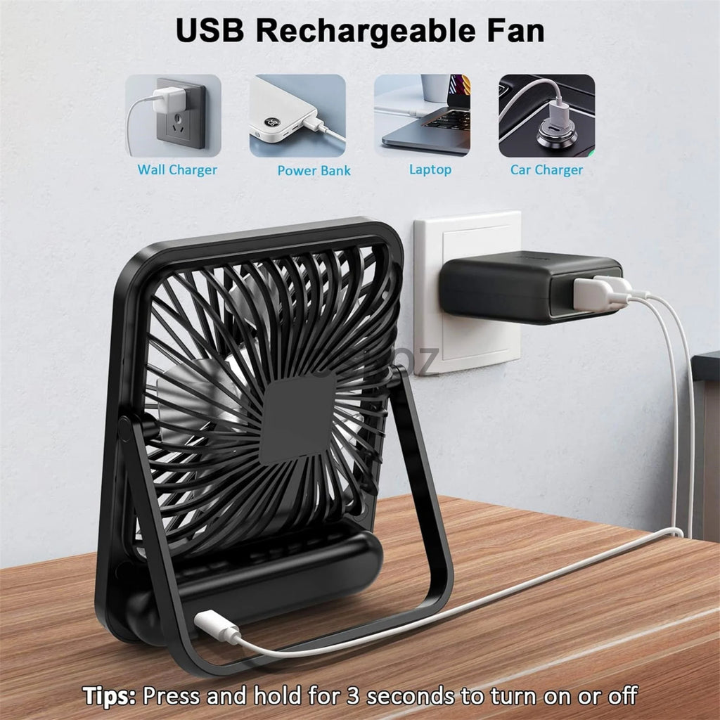 Desk Fan, Portable USB Rechargeable Fan, 180° Tilt Folding Personal Fan With Power Display, 5 Speeds Ultra Quiet Table Fan