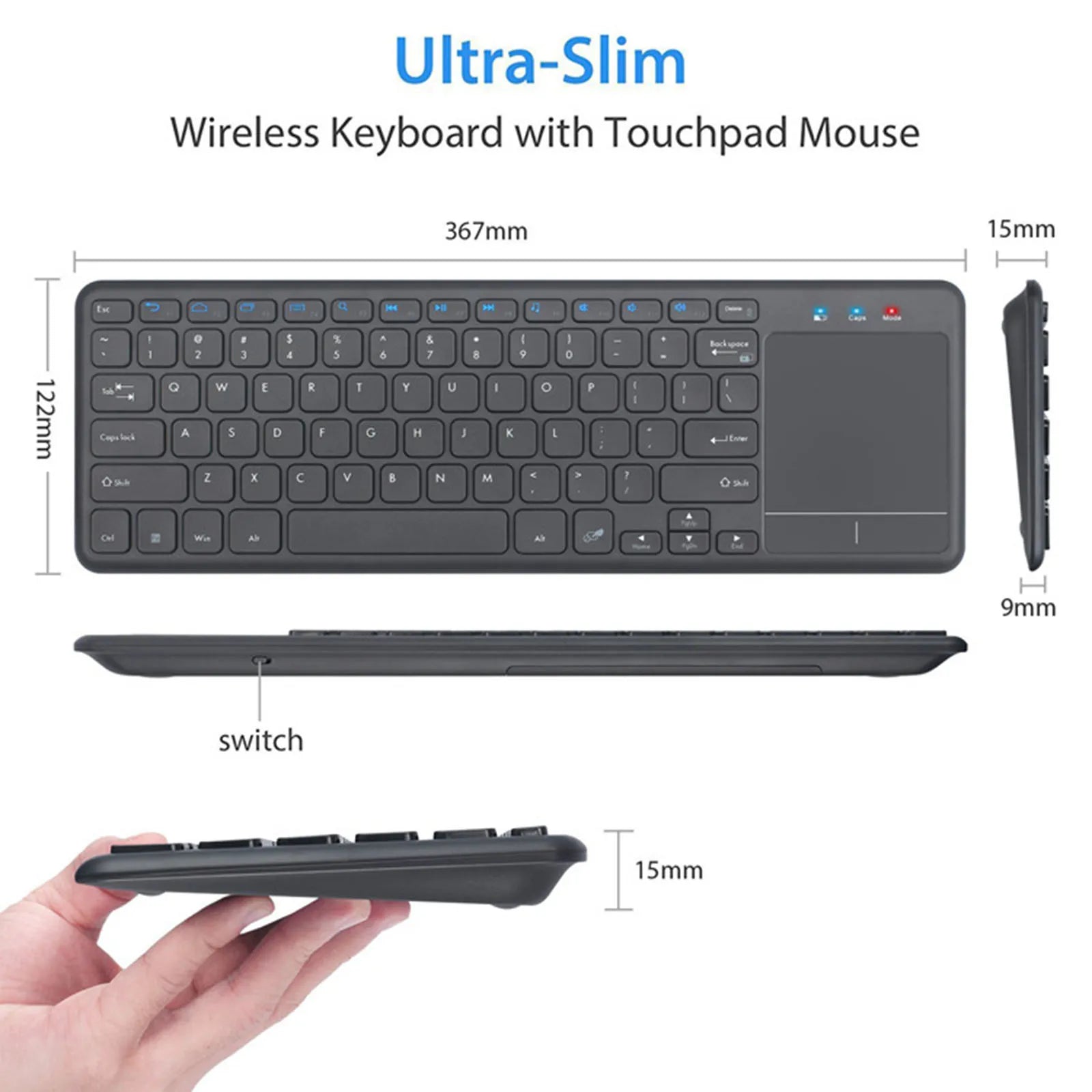 Wireless Keyboard Built in Trackpad Durable Lightweight 2.4G 78 Key Kaypad Portable for Laptop Computer Desktop Smart TV Tablet