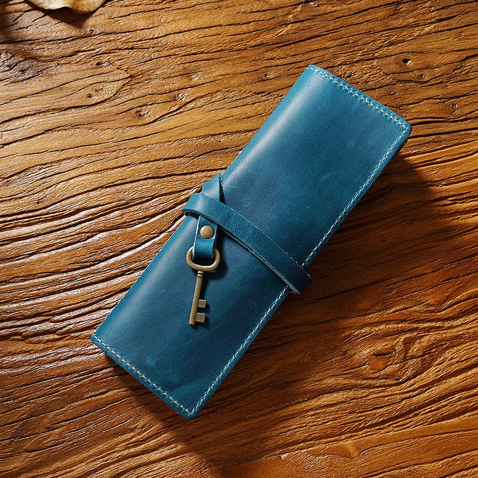 OEM ODM Genuine Leather Draw Pencil Case Pen Stationery Holder Case Crazy Horse Leather School Holder Pouch Bag Pen Bag