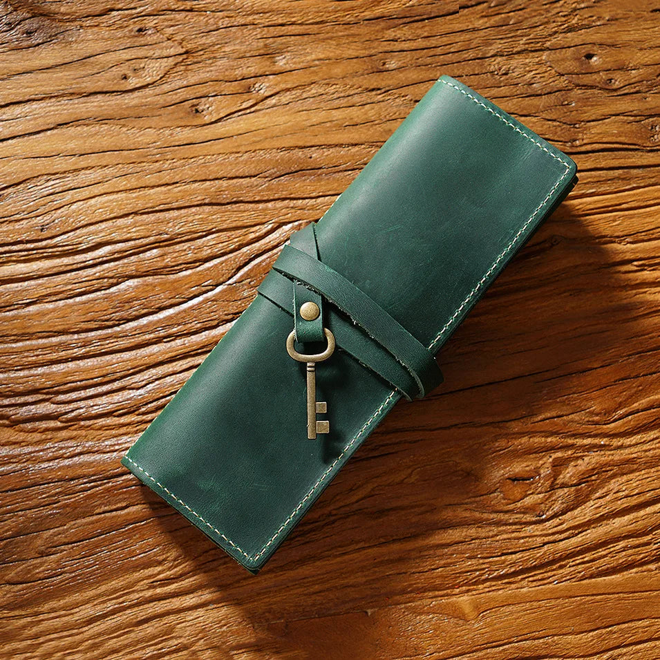OEM ODM Genuine Leather Draw Pencil Case Pen Stationery Holder Case Crazy Horse Leather School Holder Pouch Bag Pen Bag