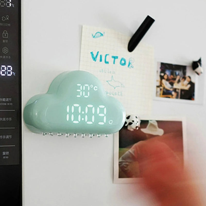 Cloud-Shaped Magnetic Clock Alarm Multi-Functional Clock with Strong Magnet Shows LED Time