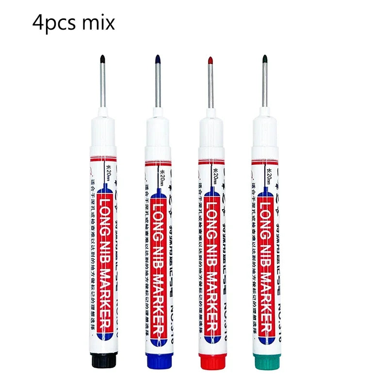 4/12 Pcs Waterproof Long Head Markers Deep Hole Marker Pen for Metal Carpenter Red/Black/Blue/Green Ink Woodworking Tools Marker