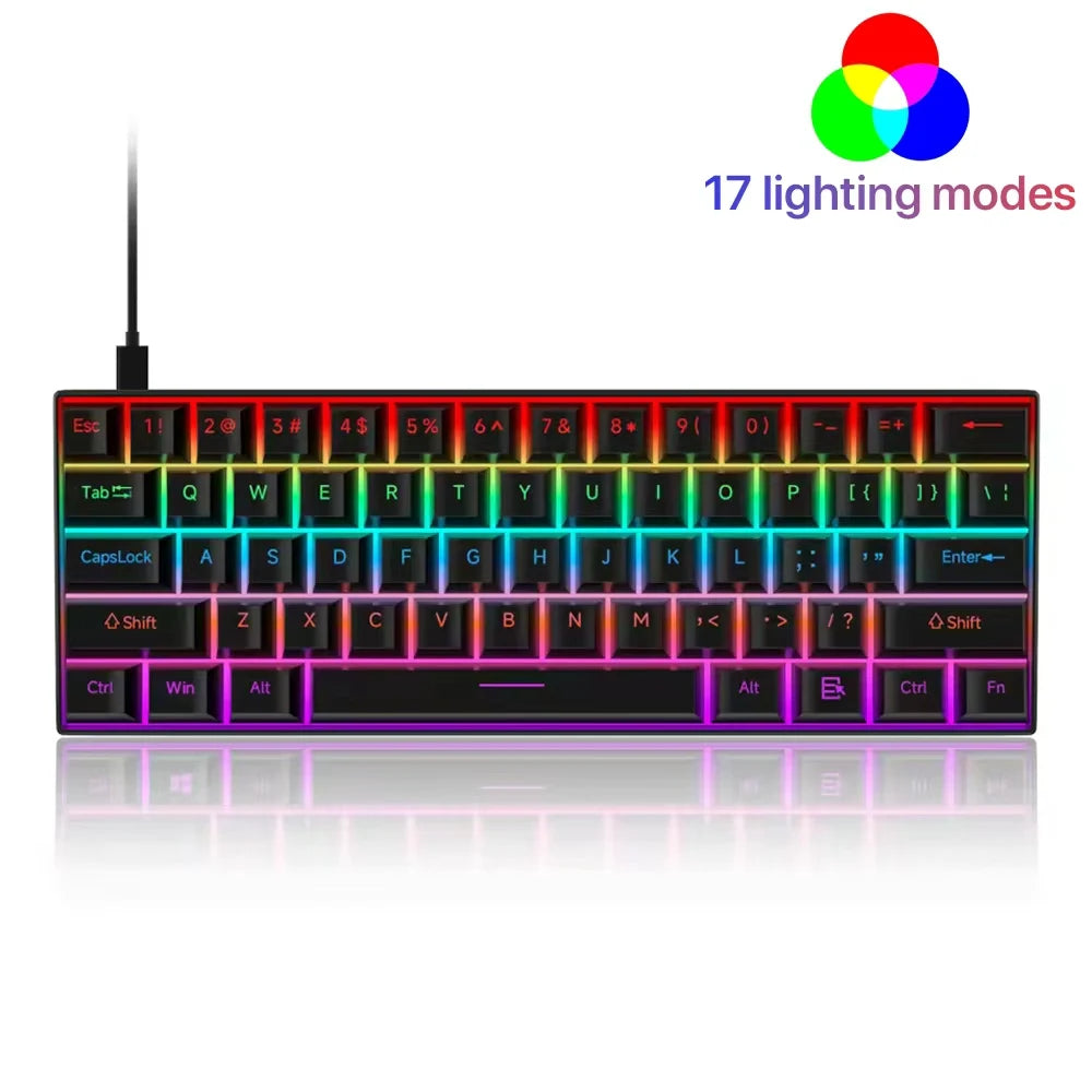 Wired Mechanical Keyboard 60% 17 Backlight Modes Hot-Swappable 61 Keys Brown Blue Red Switch Keyboard for Teclado Gaming Office