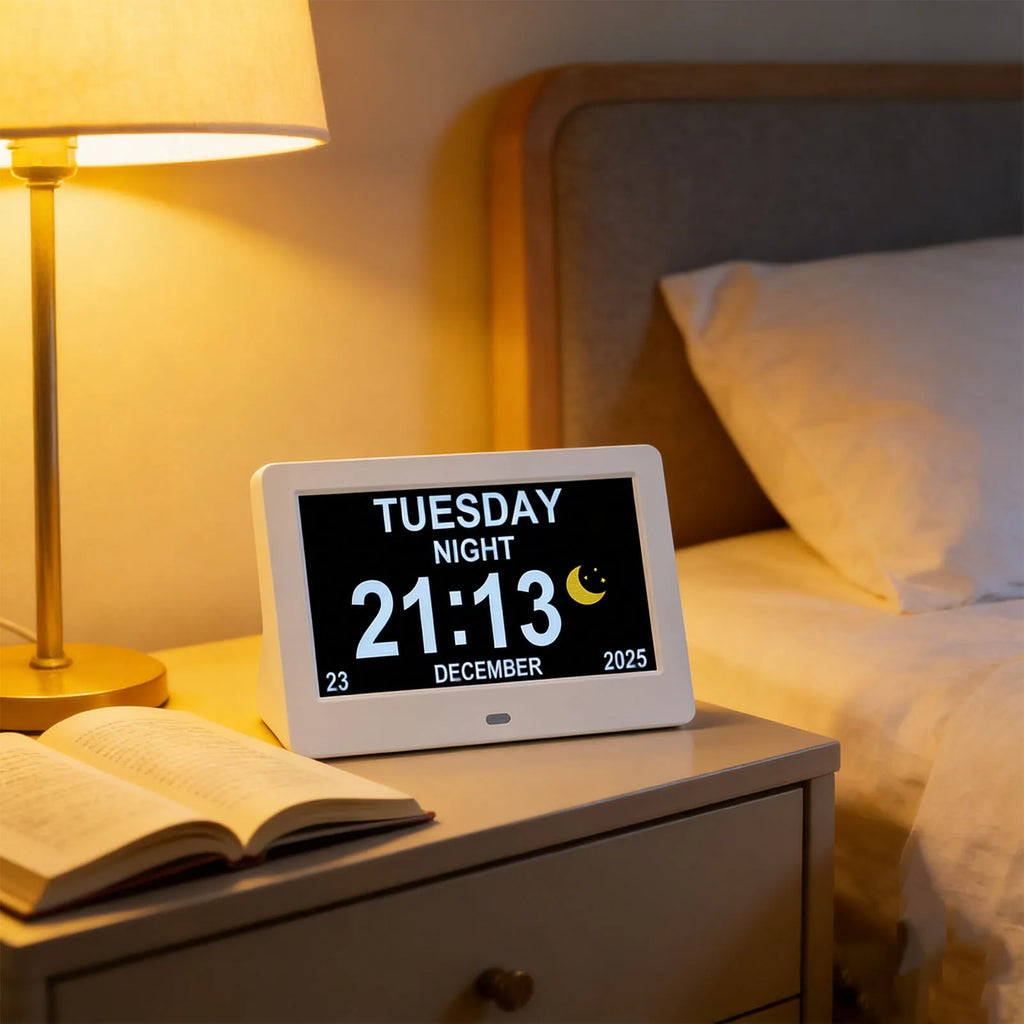 Digital Calendar Clock 7in Large Display Date Time with Reminders Day Night Dimmable Key Remote Control Digital Calendar Clock