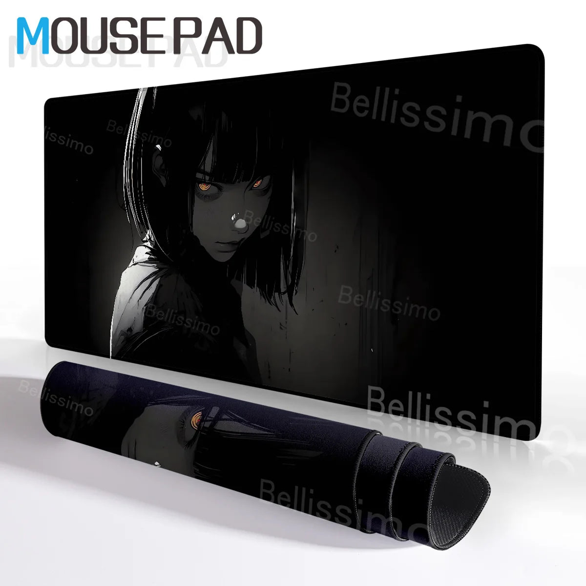 New Black and White Anime Girl Mousepad Large Mouse Pad Office Keyboard Edge Locking Desk Mat PC Gamer Accessories Non-slip Mat