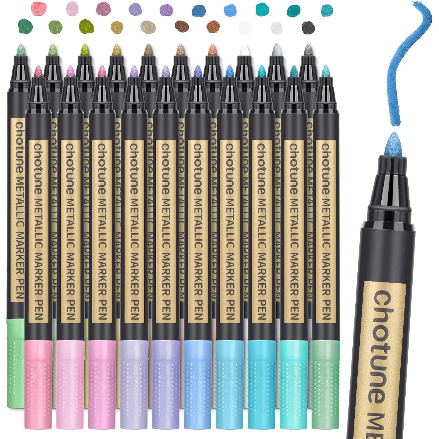 Metallic Marker Pens - Set of 20 Medium Point Metallic Markers for Rock Painting, Black Paper, Card Making, Scrapbooking Crafts,