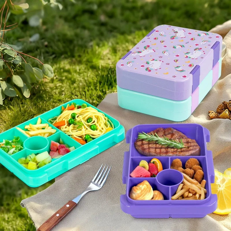 Children's Double Buckle Lunch Box Cartoon Lunch Box Students Can Reuse Large-capacity Portable Lunch Box