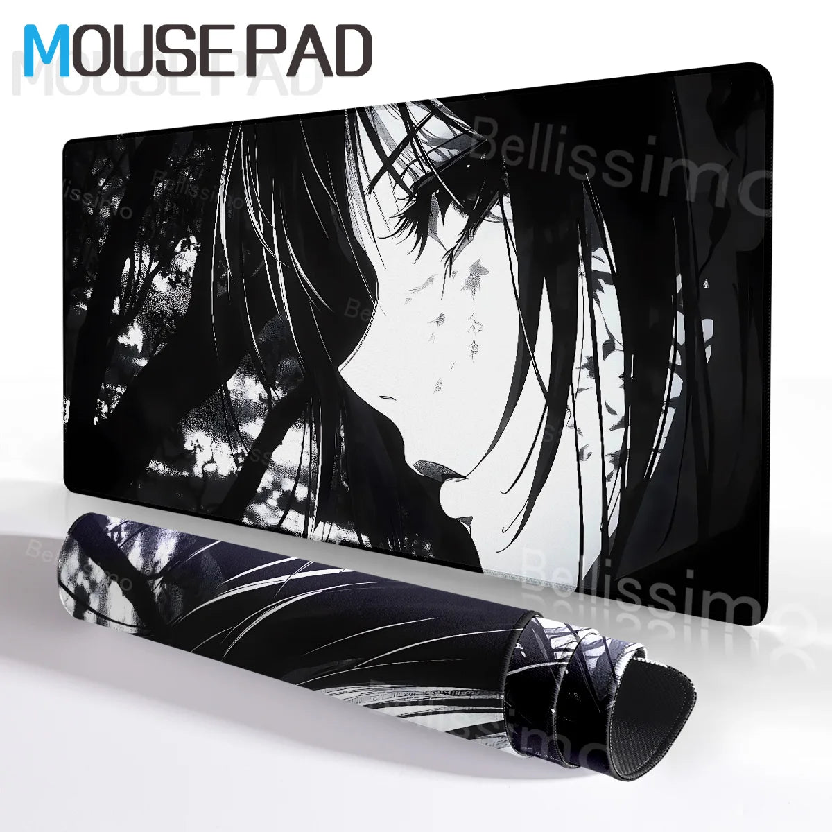 New Black and White Anime Girl Mousepad Large Mouse Pad Office Keyboard Edge Locking Desk Mat PC Gamer Accessories Non-slip Mat