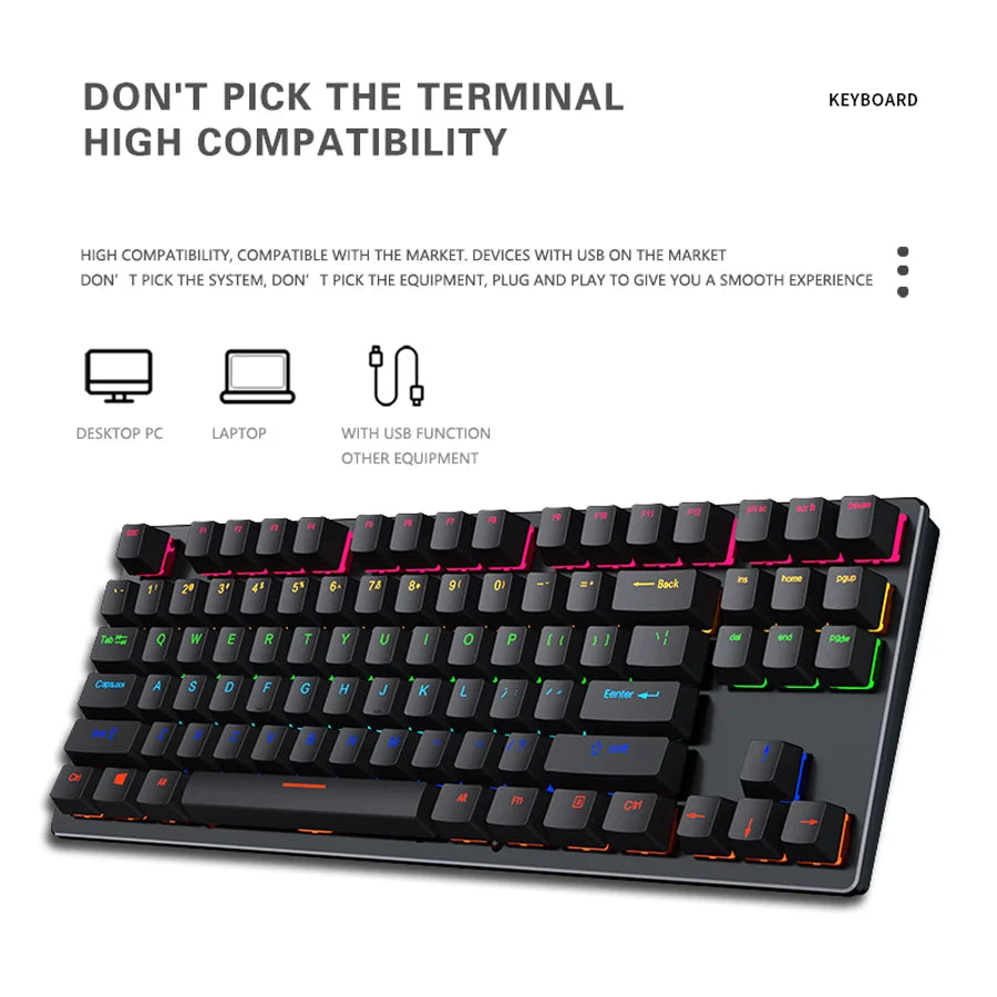 Backlit Gaming Mechanical Keyboard Gamer Mechanic Kit RGB PC USB Wired Keypad Keybord Ergonomic Computer Key Board Mini Teclado