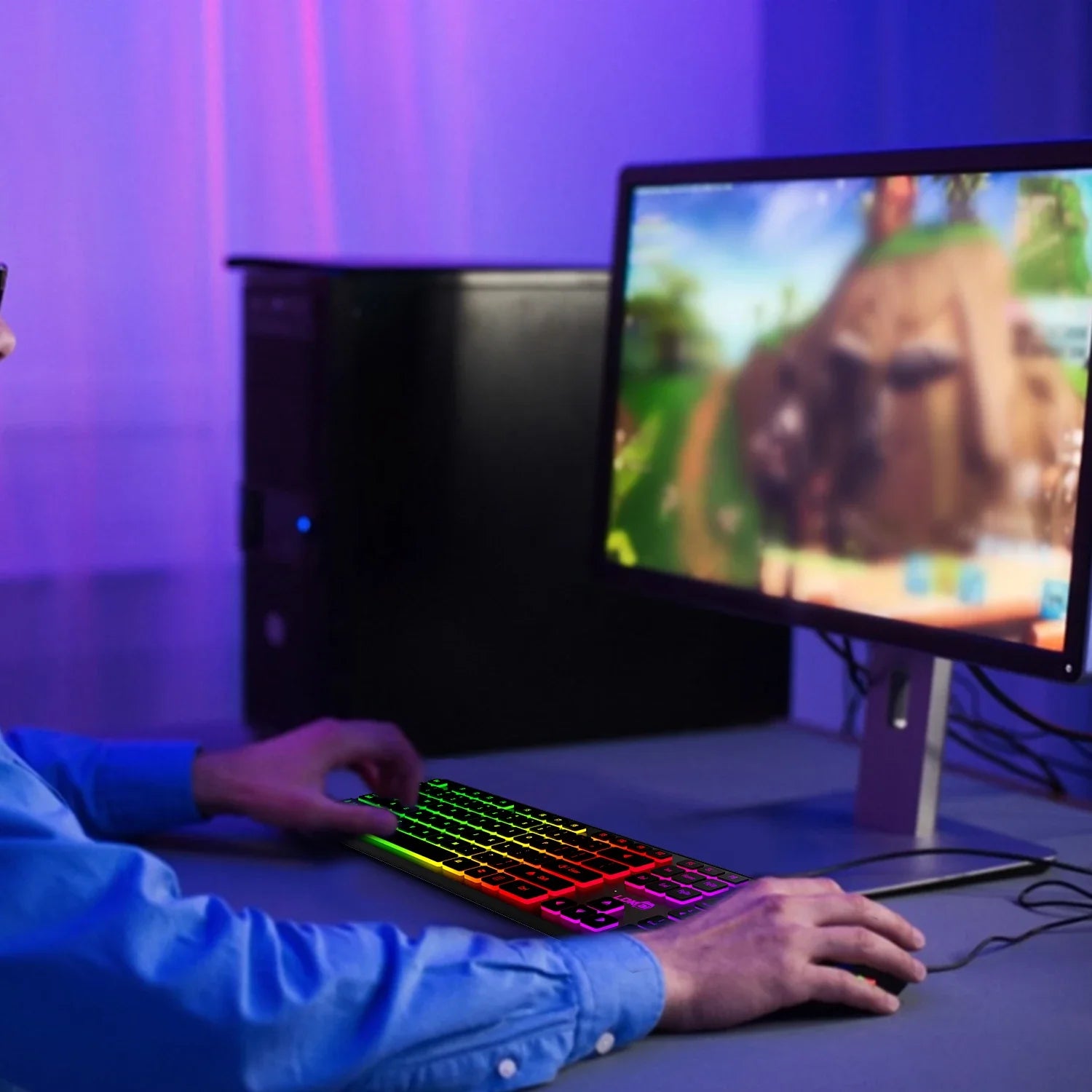 Computer Gaming Keyboard Light Backlit RGB Mute wired keyboard USB office home Russian French Spanish German Arabic English