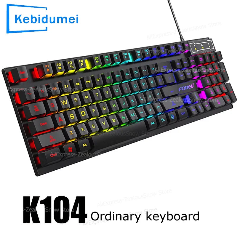 104 Keys Mechanical Feel Keyboard Wired Gaming Keyboard for Laptop PC Ergonomics RGB Backlit 61Key Cyan Axis Keycaps Keyboard