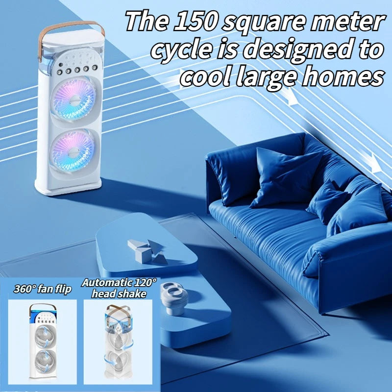 2025 5-Port Mist Fan - Desk Fan with Oscillation, Cooling, Aromatherapy, Colorful LED Lights, and Timer