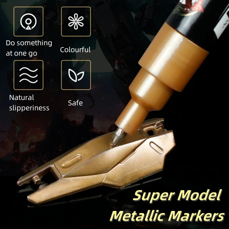 Metallic Markers Colouring Pens for Mech Painting Golden Paint Marker Pen Silvery Reflective Paint Model Marker Pen