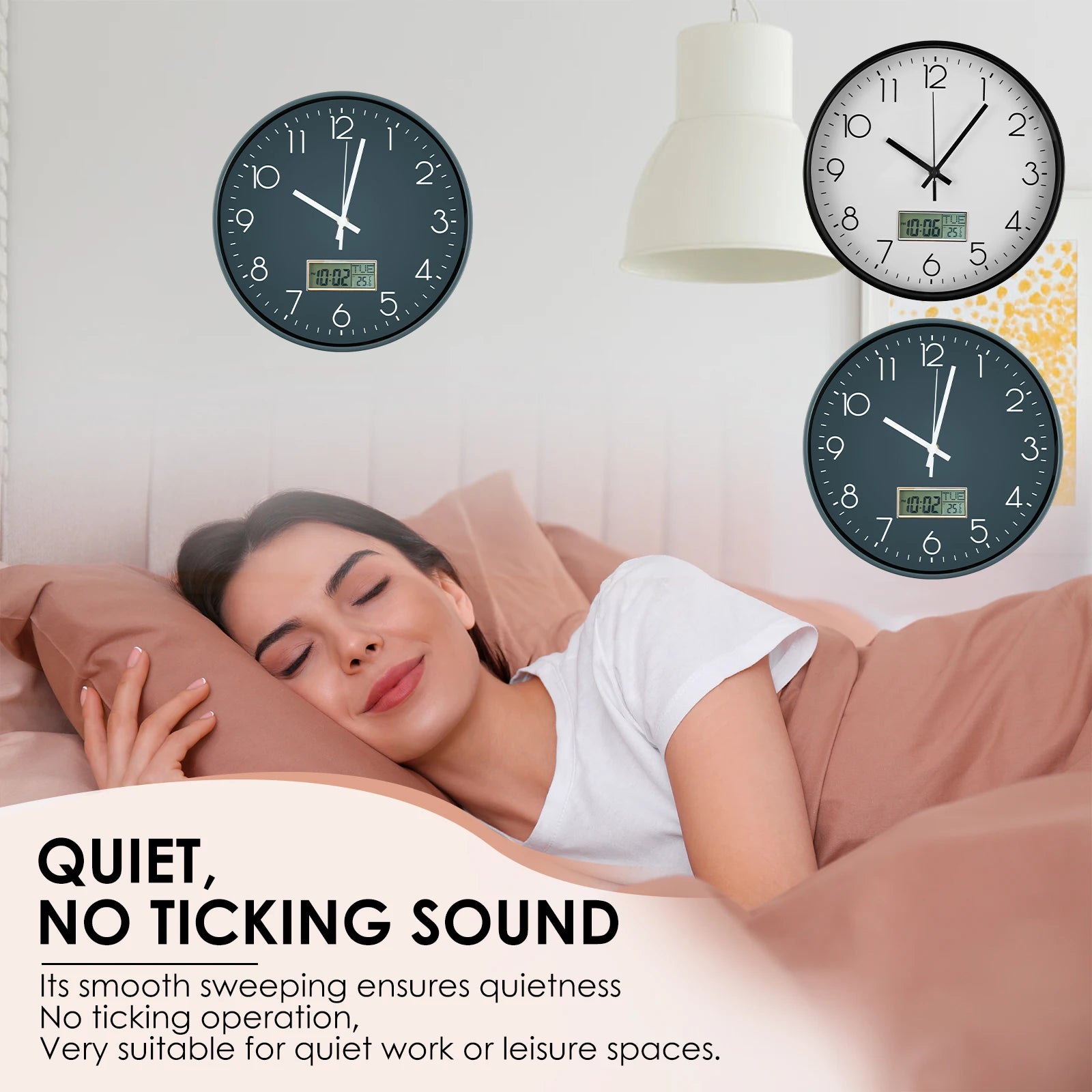 11.6 Inch Round Wall Clocks Battery Operated Wall Clock with Perpetual Calendar and F° Temperature Display for Home Decor