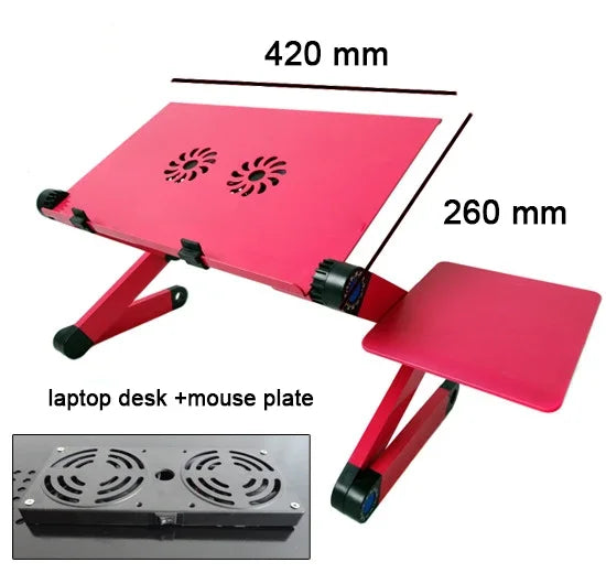Adjustable Laptop Desk Stand Cooler Fan Portable Ergonomic Lapdesk for Bed Sofa PC Notebook Table Desk with Mouse Pad Aluminum