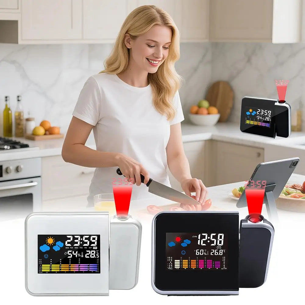 Projection Clock LED Color Screen Weather Forecast Clock Electronic Clock Perpetual Calendar Weather Projection Alarm Clock