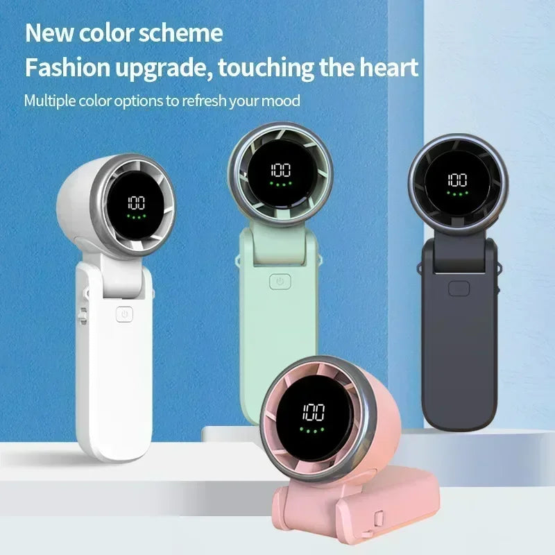 New Handheld Turbo Fan Wearable Personal Desk Fan Small Mini Fan With Smart Digital Display Folding
