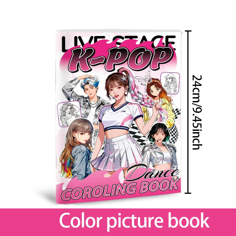 K-Pop Coloring Book for Girl Cute Idol Characters & Fashion Outfits |   Fun Coloring Activity for K-Pop Fans & Teens