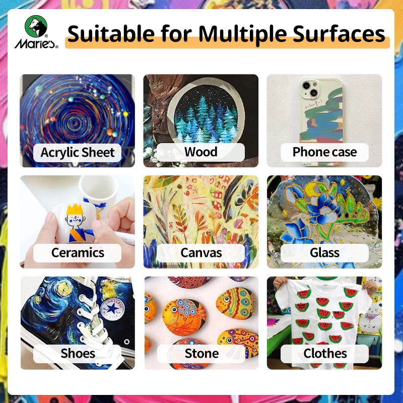 Marie's 24/36/48/60 Colors Acrylic Marker Set for Wood,Canvas,Stone,Rock Painting,Glass,Ceramic Surfaces,DIY Crafts for Adults