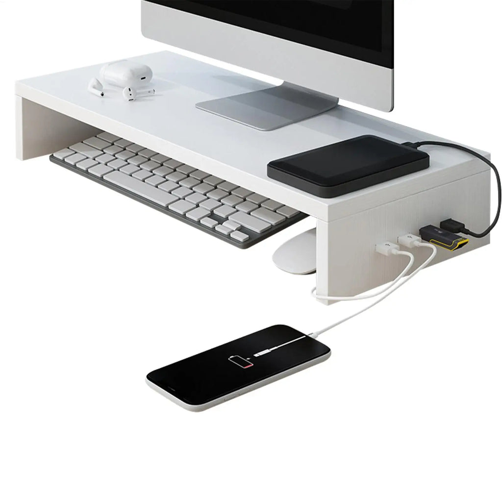Monitor Height Stand 4 USB Ports Ventilation Shelf Booster Office Printer Stand Computer Monitor Riser Keyboard Storage Rack