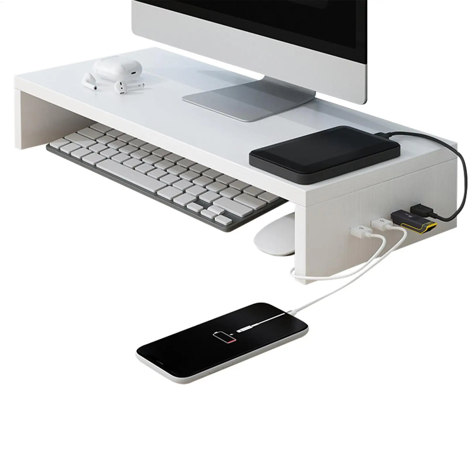 Monitor Height Stand 4 USB Ports Ventilation Shelf Booster Office Printer Stand Computer Monitor Riser Keyboard Storage Rack