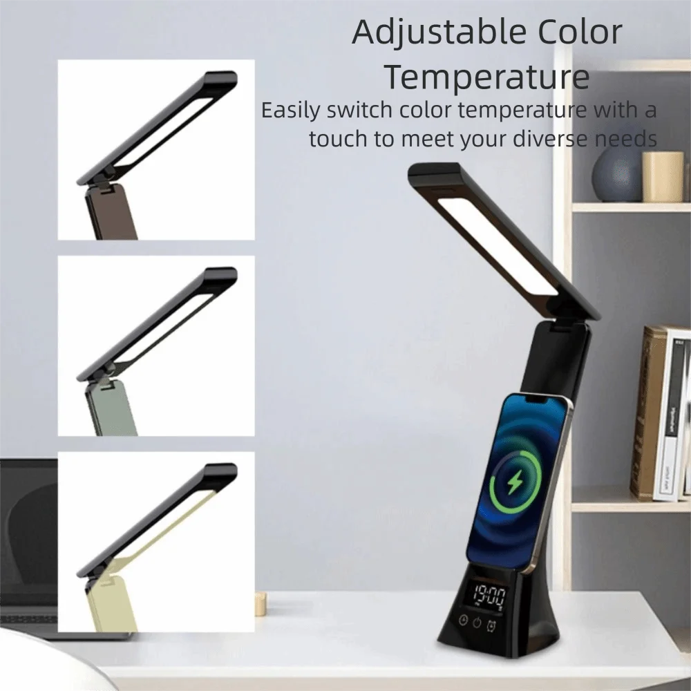 Dimmable Multifunctional Desk Lamp Folding Design Rechargeable Wireless Charging Desk Lamp Modern Style Multi Functional