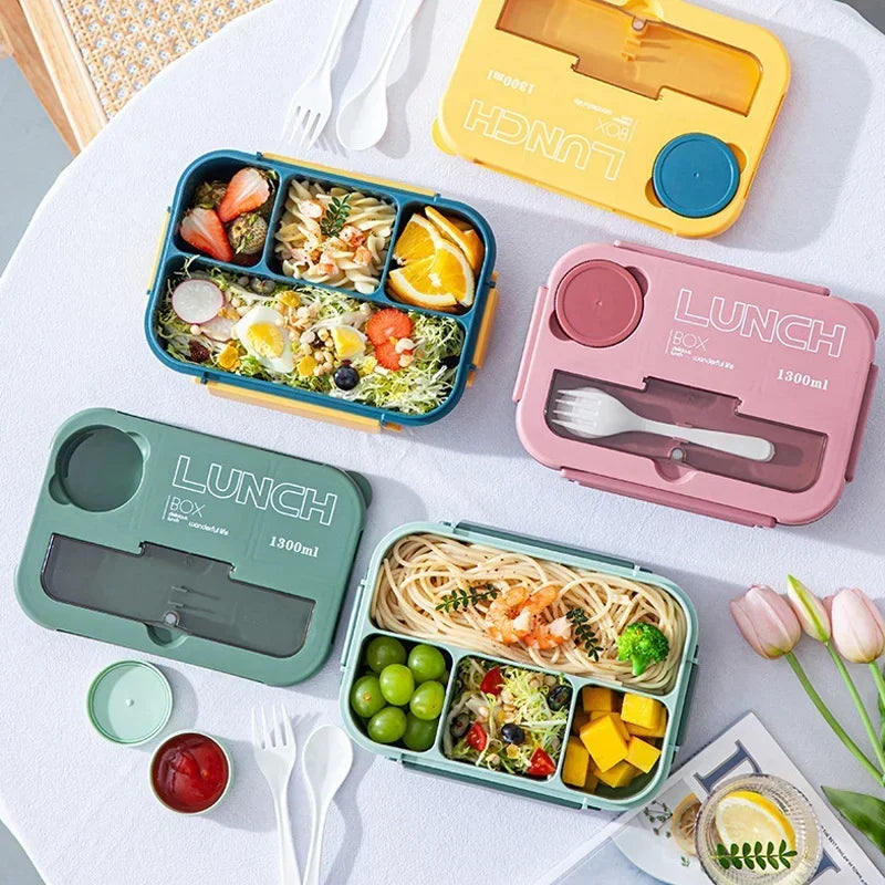 Compartment 1300ML Portable Lunch Box Kids Students Office Bento Box With Fork and Spoon Microwave Food Storage Container