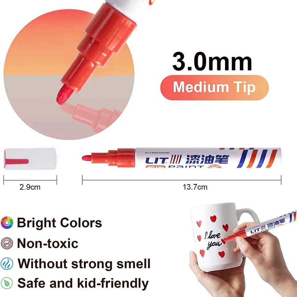 3mm 10p Colorful 8 Colors Permanent Paint Marker Waterproof White Markers tire tread rubber fabric Paint metal Paint Marker Pens