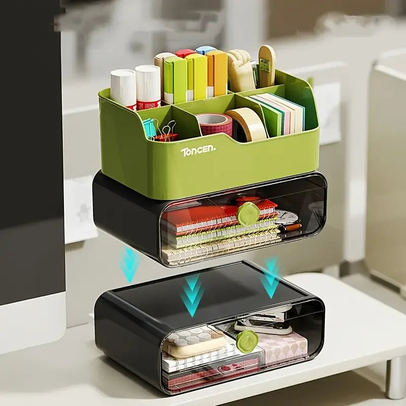 3 Layers Desk Organizer With Drawers Multifunctional Office Accessories Storage Box Stationery Desktop School Supplies