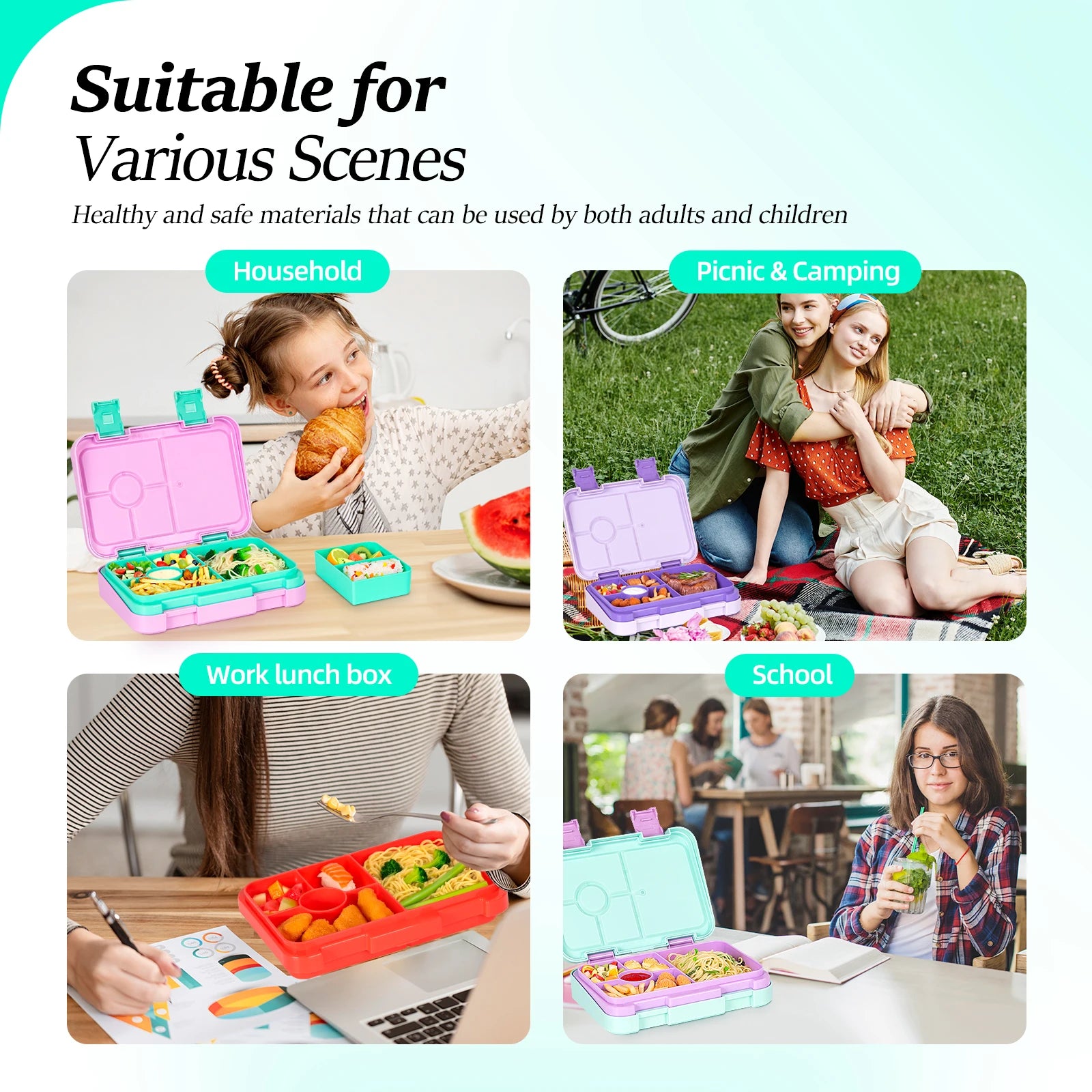 Children's Double Buckle Lunch Box Cartoon Lunch Box Students Can Reuse Large-capacity Portable Lunch Box