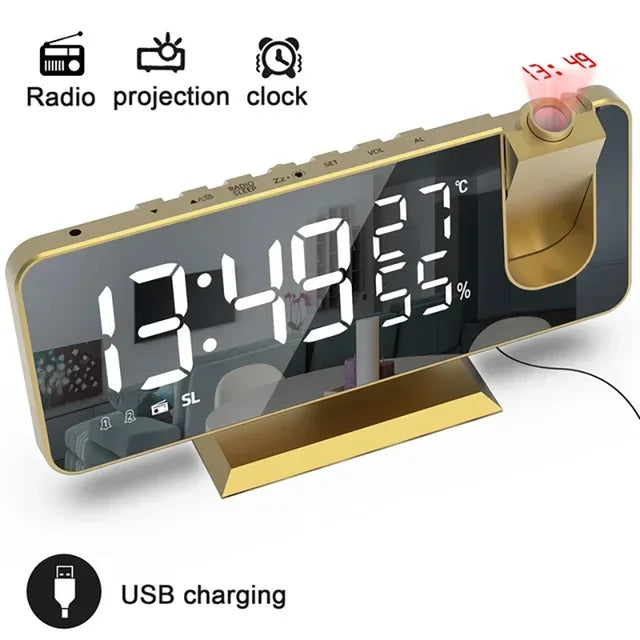 LED Screen Digital USB Wake Up FM Radio Time Projector Clock Week Display Decor with Humidity Table Home Temperature Date Clock