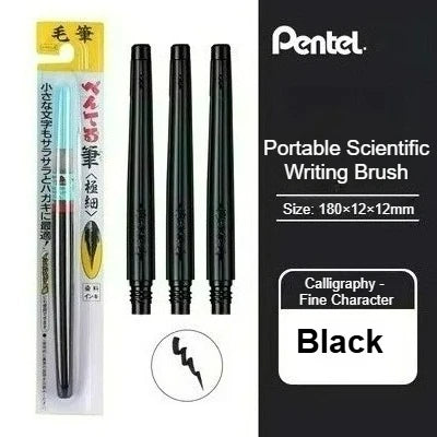 PENTEL Scientific Writing Portable Brush Pen Soft - tipped Calligraphy Practice Pen Refillable Ink Small Regular Script
