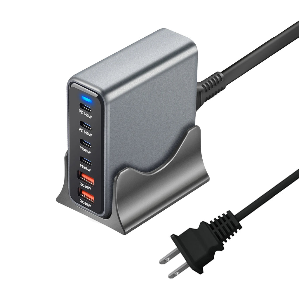 470W 6-Port GaN Desktop Charger - 4C2A USB-C PD Fast Charge for Phones, Tablets & Laptops