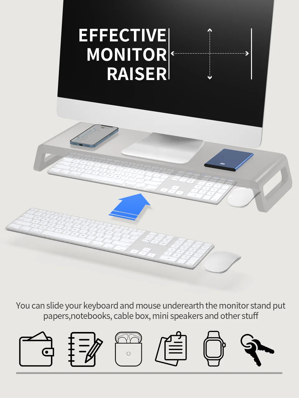Computer Monitor Stand Riser With 4 USB3.0 Ports ABS Legs Support Data Transfer Desktop Screen Holder With Keyboard Storage