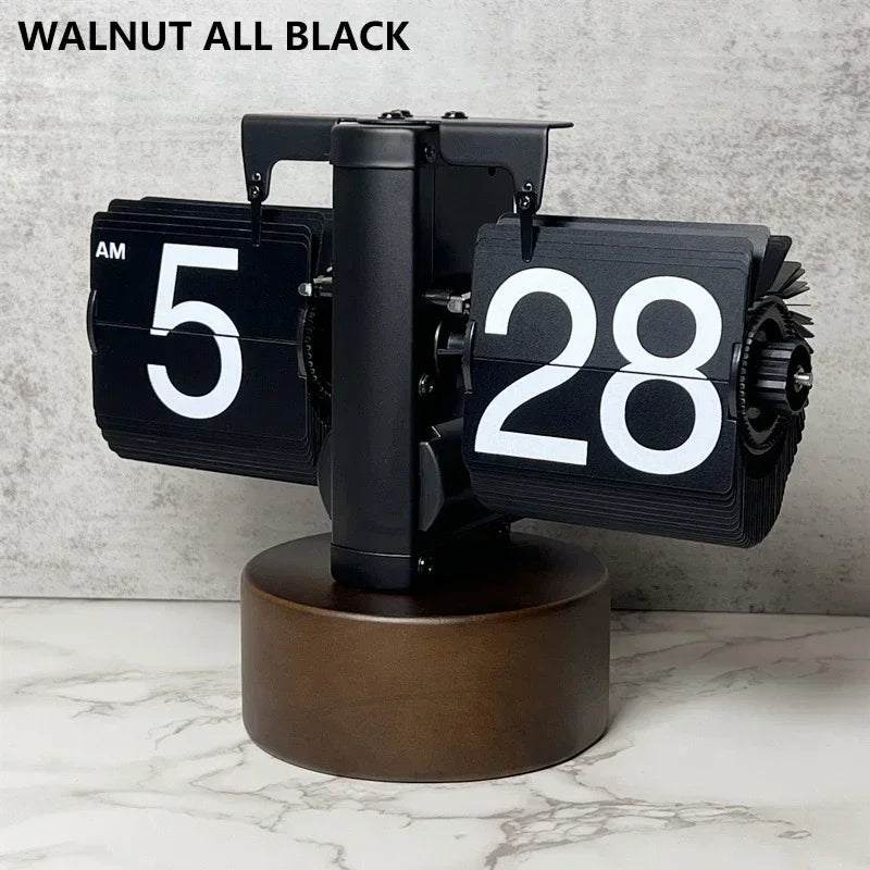 Table Clock 12H/24H Mechanical Automatic Page Turning Clock Retro Ornaments Living Room Bedroom Office Desktop Decoration
