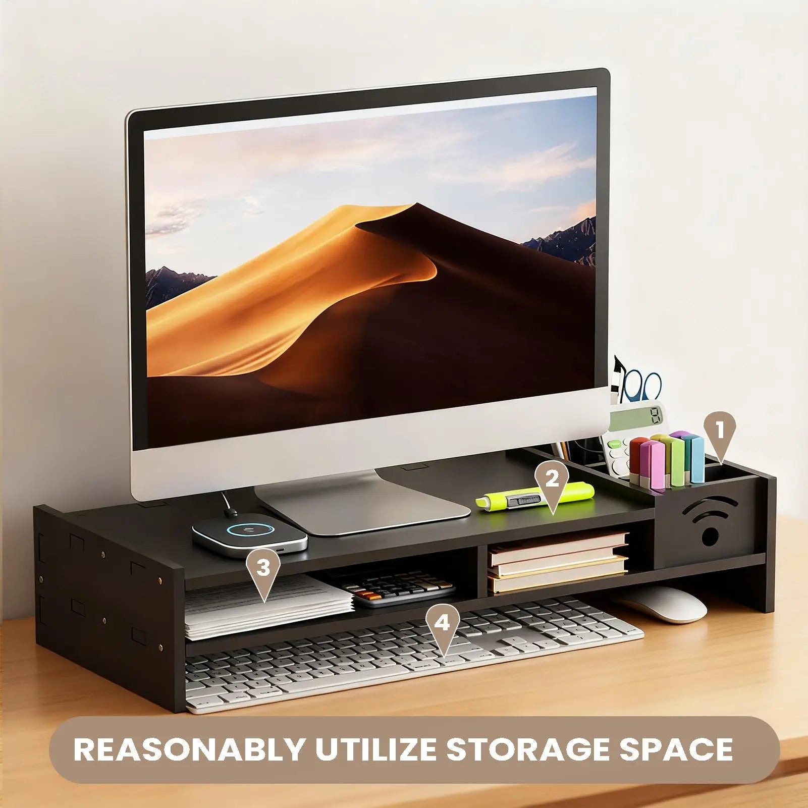 Monitor Stand Riser 2-Tier Ergonomic Shelf 4.3 Inch Height Monitor Riser with Storage Organizer Monitor Stand for Desk Laptop