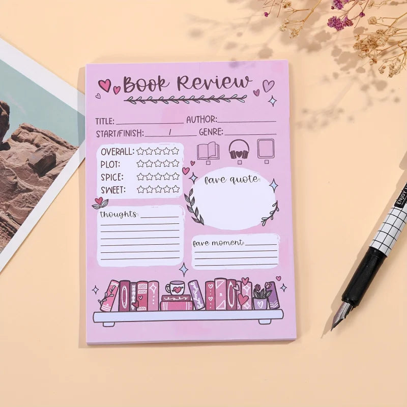 1/2 Pcs Fun Book Review Notepad, perfect gift for book lovers and everyday office use, great for organizing ideas and memos!