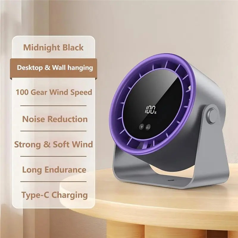 B59B-Wall-Mounted Desk Fan, Ultra Quiet 35Db USB Rechargeable Table Fan With Digital Display, 100 Speed