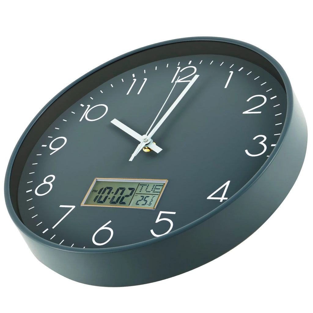 11.6 Inch Round Wall Clocks Battery Operated Wall Clock with Perpetual Calendar and F° Temperature Display for Home Decor