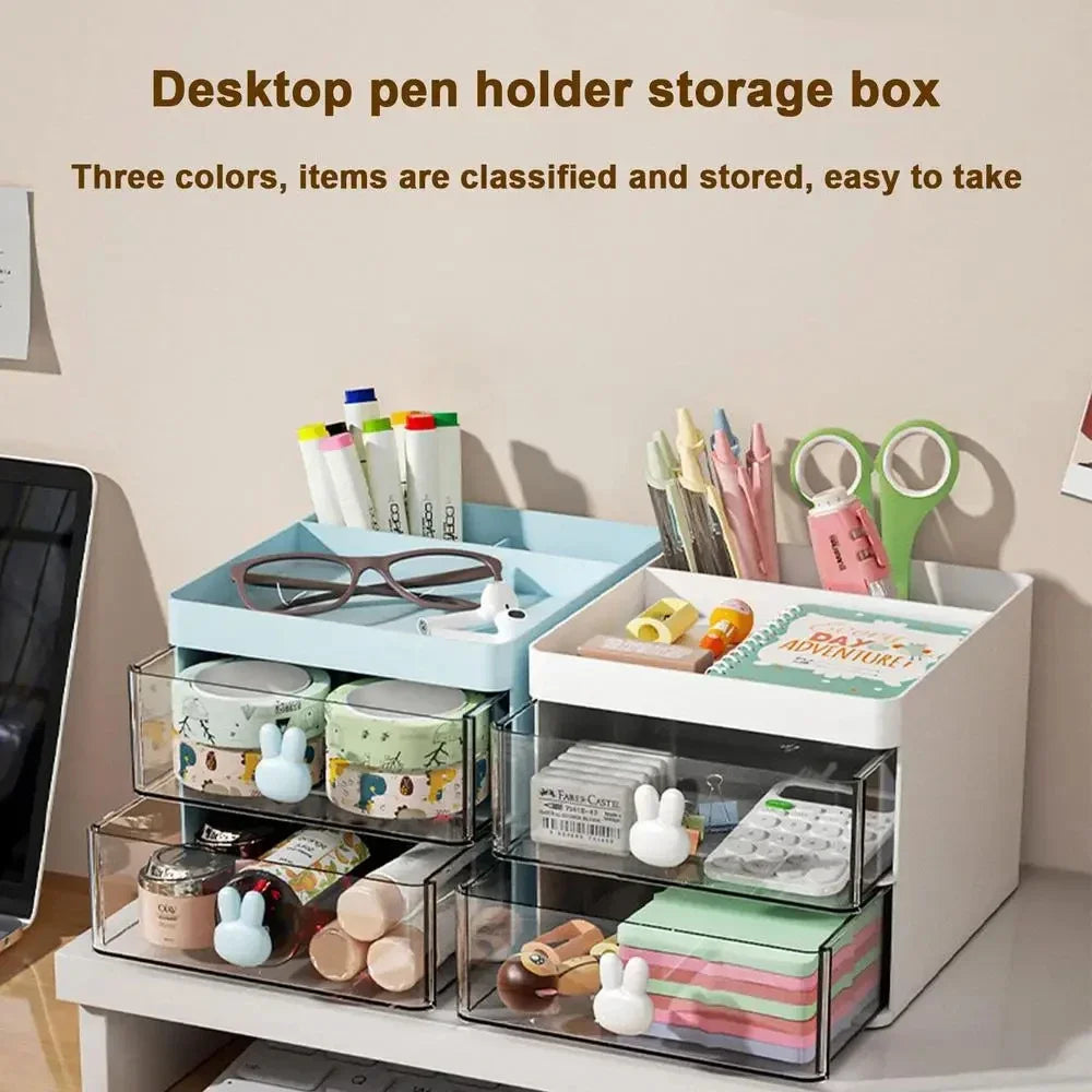 Small Desk Organizer With Drawer, Office Desktop Storage Box Makeup Organizer Business Card/Pen/Pencil/Mobile Phone/Stationery