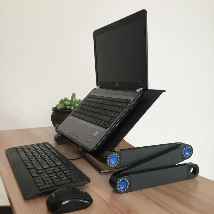 Adjustable Laptop Desk Stand Cooler Fan Portable Ergonomic Lapdesk for Bed Sofa PC Notebook Table Desk with Mouse Pad Aluminum