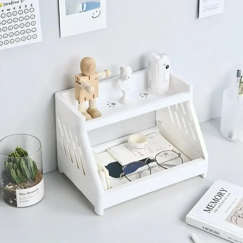 White Double Tier Desktop Storage Organiser Display Shelf  stationery  stationary  stationary organizer  office supplies