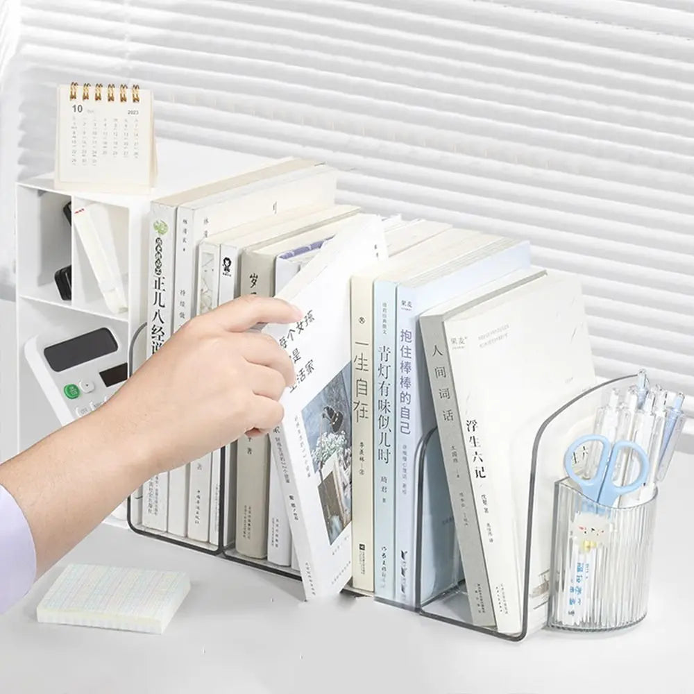 Desktop Organizer Save Space Handle Bookends Durable Transparent Divider Book Stand Simple Display Desk Storage Rack Minimalism