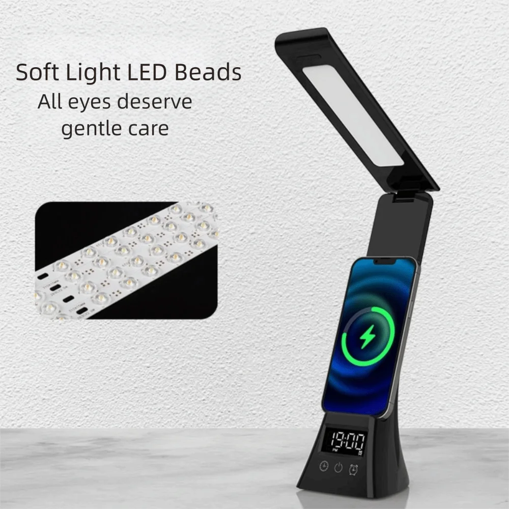 Dimmable Multifunctional Desk Lamp Folding Design Rechargeable Wireless Charging Desk Lamp Modern Style Multi Functional