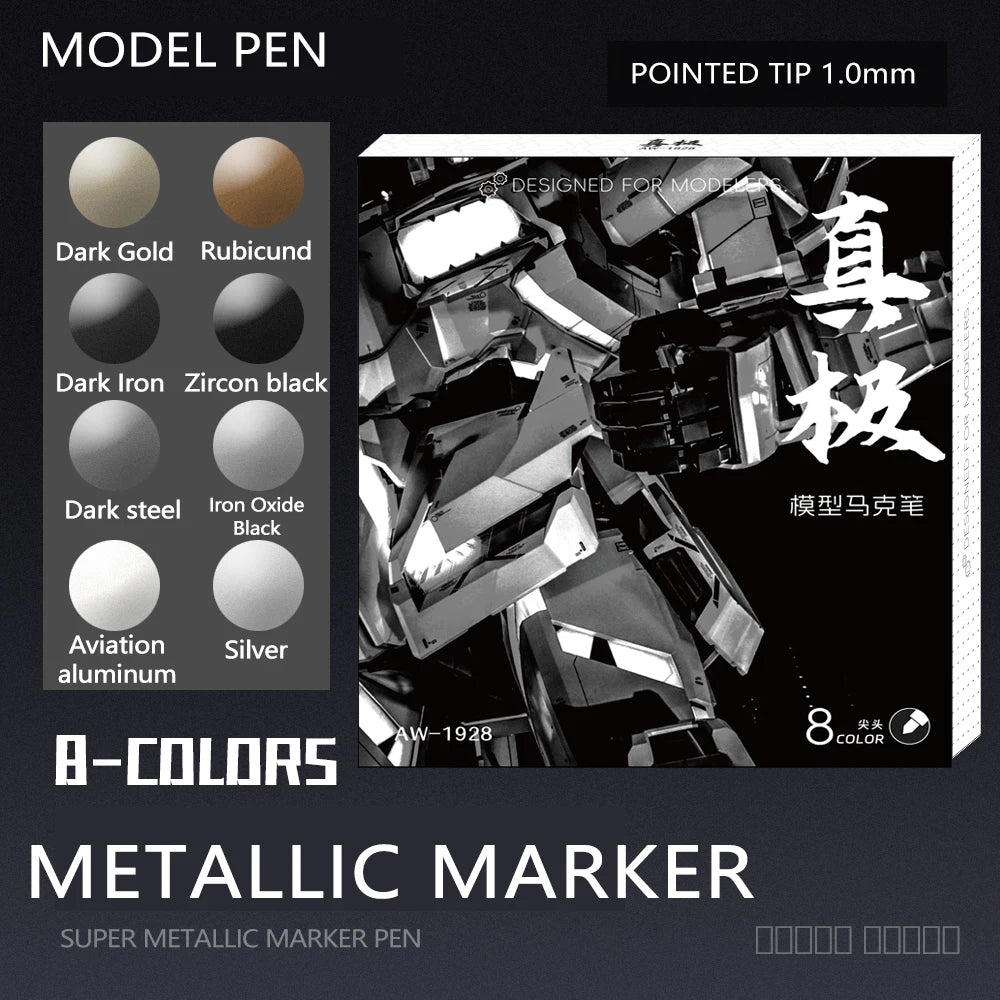 8 Colors Set Metallic Marker Pen 1mm DIY Reflective Paint Pen Permanent Gold SILVER Marker Touch Up, Model Painting, Marking
