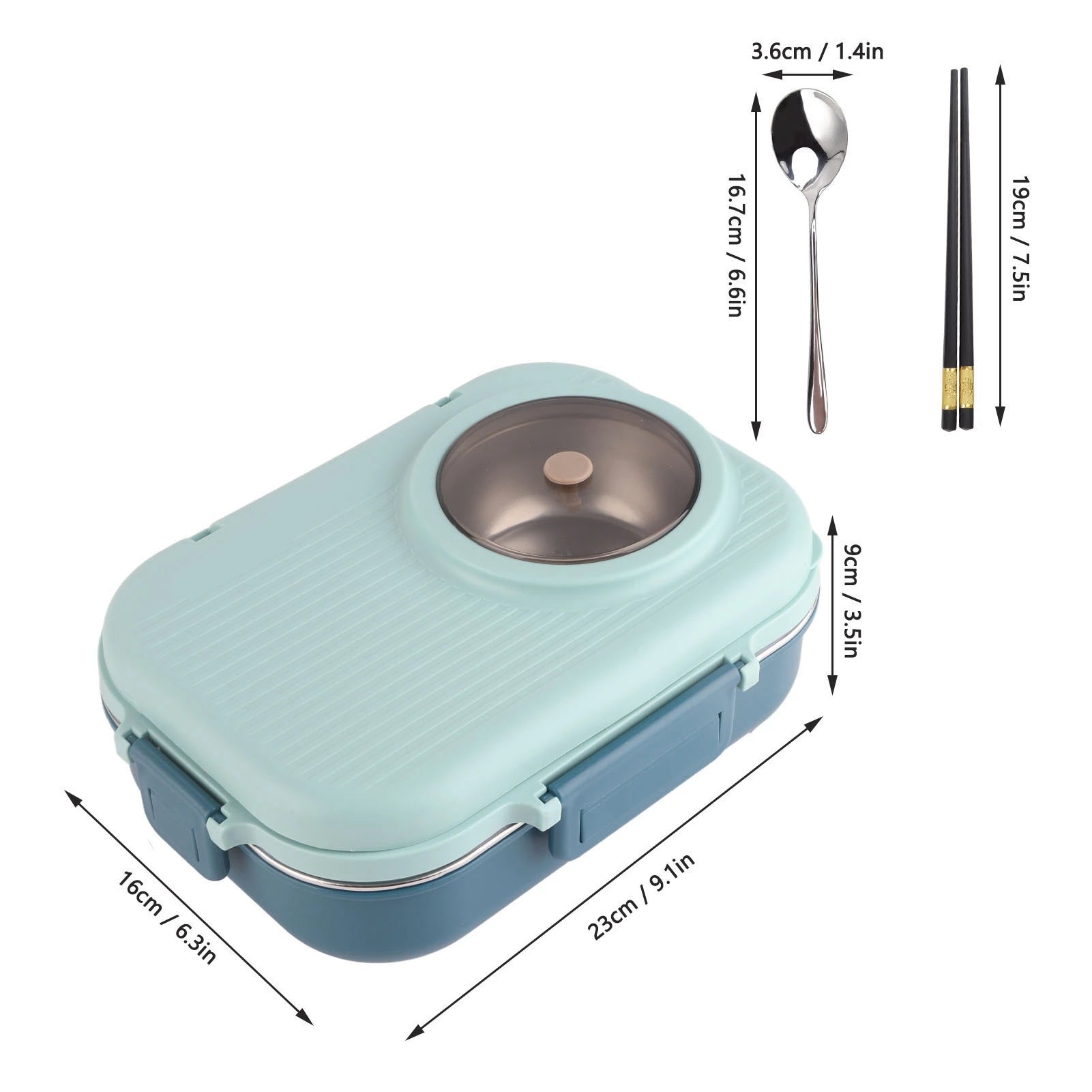 Lunch Box Thermal Lunch Box 1100ml Double Layer 3 Grid Design 304 Stainless Steel  Box with Chopsticks Spoon Soup Bowl