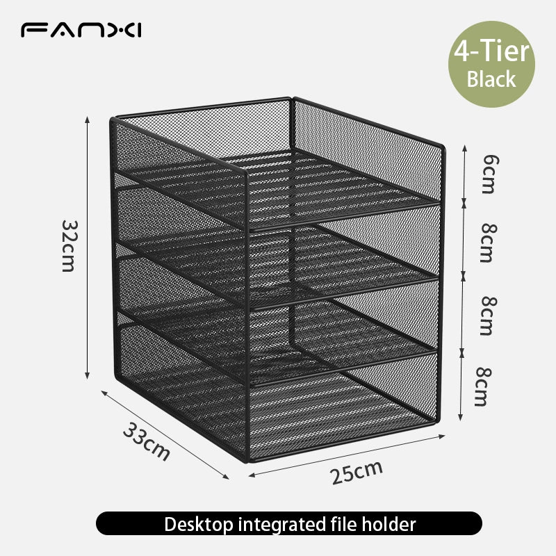 Desk Organizer with File Holder, Desk Organizers with 3 Tier Letter Trays and 2 Pen Holders, Mesh Desk Accessories & Workspace